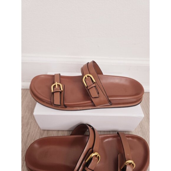 Zara Buckle Slip On Slide Sandals Brown Boho Faux Leather Shoes Womens 41 10 - Picture 4 of 13
